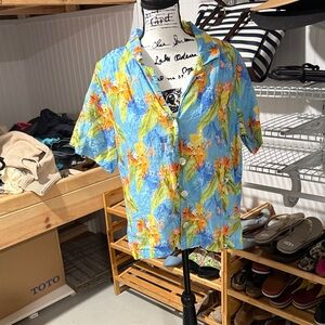 Roller Rabbit Blue Tropical Floral Button-Down Shirt